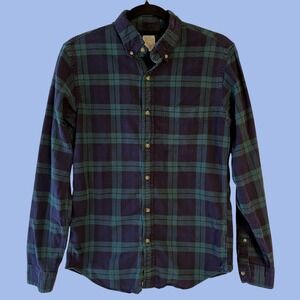 J Crew Black Watch Tartan Flannel Plaid Christmas Button Down Shirt Men's Small